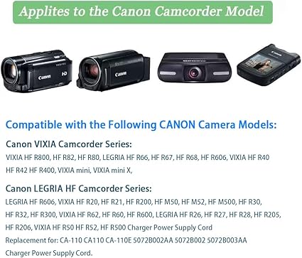 CA-110 Camcorder Charger CA110 Power Adapter Kit fit for Canon VIXIA HF M50 R800 R CA-110 Camcorder Charger CA110 Power Adapter Kit fit for Canon VIXIA HF M50 R800 R